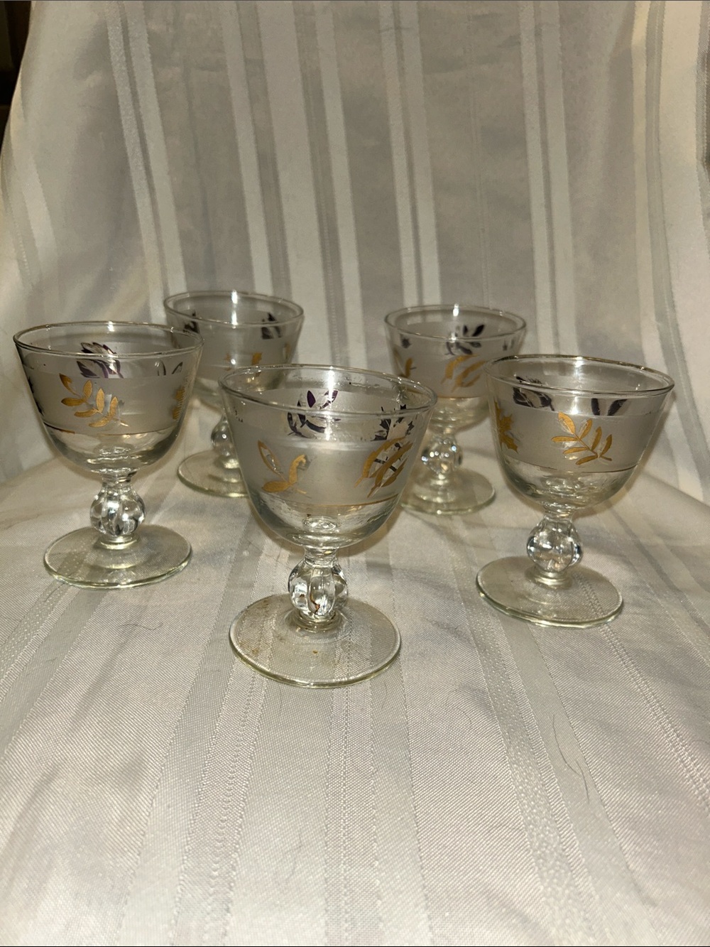 Vintage Libbey Golden Foliage Etched Glass Cordial Set-5